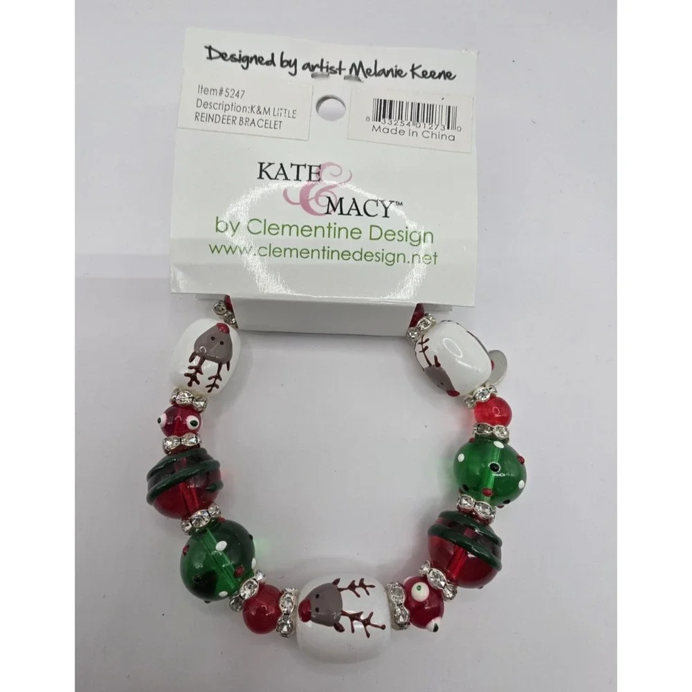 Kate & Macy Bracelet Glass Beads Christmas-Themed Hand Painted Stretch NEW‎